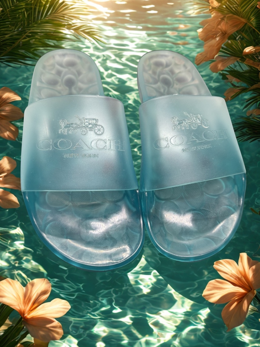 🪼COACH🪼Ulyssa Jelly Pool Ombré Blue Slide Sandals/EUC